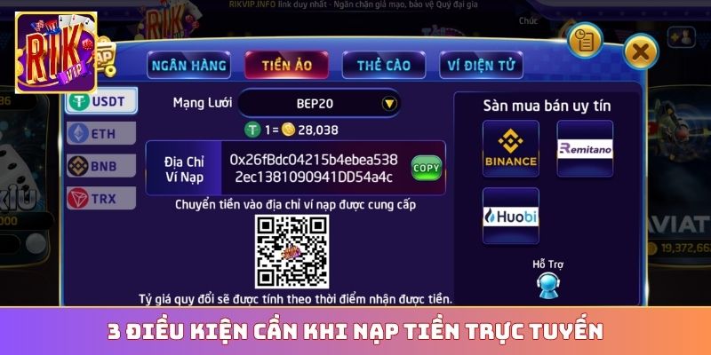 3 điều kiện cần khi nạp tiền trực tuyến