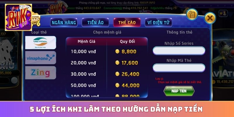 5 lợi ích khi làm theo hướng dẫn nạp tiền